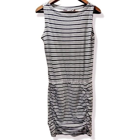 Athleta Striped Ruched Boatneck Midi Dress - Picture 1 of 8